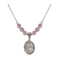 thumbnail image 1 of 18-Inch Rhodium Plated Necklace w/ 6mm Light Rose Pink October Birth Month Stone Beads and Saint Edmund of East Anglia Charm, 1 of 1