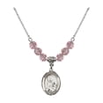 thumbnail image 1 of 18-Inch Rhodium Plated Necklace w/ 6mm Light Rose Pink October Birth Month Stone Beads and Saint Madeline Sophie Barat Charm, 1 of 1