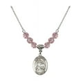 thumbnail image 1 of 18-Inch Rhodium Plated Necklace w/ 6mm Light Rose Pink October Birth Month Stone Beads and Saint Raphael the Archangel Charm, 1 of 1
