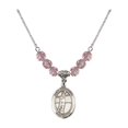 thumbnail image 1 of 18-Inch Rhodium Plated Necklace w/ 6mm Light Rose Pink October Birth Month Stone Beads and Saint Sebastian / Volleyball Charm, 1 of 1