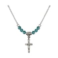 thumbnail image 1 of 18-Inch Rhodium Plated Necklace with 4mm Blue December Birth Month Stone Beads and Crucifix Charm, 1 of 1