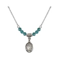 thumbnail image 1 of 18-Inch Rhodium Plated Necklace with 4mm Blue December Birth Month Stone Beads and Footprints / Cross Charm, 1 of 1