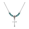 thumbnail image 1 of 18-Inch Rhodium Plated Necklace with 4mm Blue December Birth Month Stone Beads and Maltese Cross Charm, 1 of 1