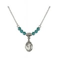 thumbnail image 1 of 18-Inch Rhodium Plated Necklace with 4mm Blue December Birth Month Stone Beads and Saint Brendan the Navigator Charm, 1 of 1