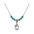 thumbnail image 1 of 18-Inch Rhodium Plated Necklace with 4mm Blue December Birth Month Stone Beads and Saint Edith Stein Charm, 1 of 1