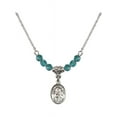 thumbnail image 1 of 18-Inch Rhodium Plated Necklace with 4mm Blue December Birth Month Stone Beads and Saint John of God Charm, 1 of 1