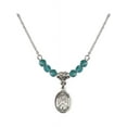 thumbnail image 1 of 18-Inch Rhodium Plated Necklace with 4mm Blue December Birth Month Stone Beads and Saint Olivia Charm, 1 of 1