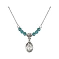 thumbnail image 1 of 18-Inch Rhodium Plated Necklace with 4mm Blue December Birth Month Stone Beads and Saint Perpetua Charm, 1 of 1