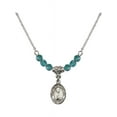 thumbnail image 1 of 18-Inch Rhodium Plated Necklace with 4mm Blue December Birth Month Stone Beads and Saint Pio of Pietrelcina Charm, 1 of 1