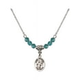 thumbnail image 1 of 18-Inch Rhodium Plated Necklace with 4mm Blue December Birth Month Stone Beads and Saint Theodore Stratelates Charm, 1 of 1
