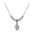 thumbnail image 1 of 18-Inch Rhodium Plated Necklace with 4mm Blue March Birth Month Stone Beads and 5-Way Charm, 1 of 1
