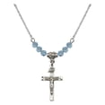 thumbnail image 1 of 18-Inch Rhodium Plated Necklace with 4mm Blue March Birth Month Stone Beads and Crucifix Charm, 1 of 1