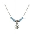 thumbnail image 1 of 18-Inch Rhodium Plated Necklace with 4mm Blue March Birth Month Stone Beads and Guardian Angel Charm, 1 of 1