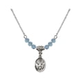 thumbnail image 1 of 18-Inch Rhodium Plated Necklace with 4mm Blue March Birth Month Stone Beads and Holy Spirit Charm, 1 of 1