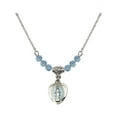 thumbnail image 1 of 18-Inch Rhodium Plated Necklace with 4mm Blue March Birth Month Stone Beads and Miraculous Charm, 1 of 1