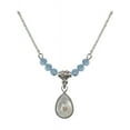 thumbnail image 1 of 18-Inch Rhodium Plated Necklace with 4mm Blue March Birth Month Stone Beads and Mustard Seed Charm, 1 of 1