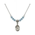 thumbnail image 1 of 18-Inch Rhodium Plated Necklace with 4mm Blue March Birth Month Stone Beads and Saint Alphonsus Charm, 1 of 1