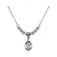 thumbnail image 1 of 18-Inch Rhodium Plated Necklace with 4mm Blue March Birth Month Stone Beads and Saint Andrew the Apostle Charm, 1 of 1