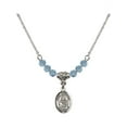 thumbnail image 1 of 18-Inch Rhodium Plated Necklace with 4mm Blue March Birth Month Stone Beads and Saint Christian Demosthenes Charm, 1 of 1