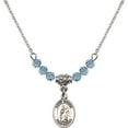 thumbnail image 1 of 18-Inch Rhodium Plated Necklace with 4mm Blue March Birth Month Stone Beads and Saint Drogo Charm, 1 of 1