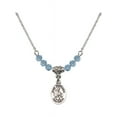 thumbnail image 1 of 18-Inch Rhodium Plated Necklace with 4mm Blue March Birth Month Stone Beads and Saint Eustachius Charm, 1 of 1