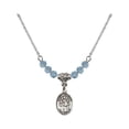 thumbnail image 1 of 18-Inch Rhodium Plated Necklace with 4mm Blue March Birth Month Stone Beads and Saint Felicity Charm, 1 of 1