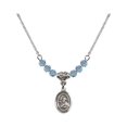 thumbnail image 1 of 18-Inch Rhodium Plated Necklace with 4mm Blue March Birth Month Stone Beads and Saint Francis Xavier Charm, 1 of 1