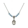 thumbnail image 1 of 18-Inch Rhodium Plated Necklace with 4mm Blue March Birth Month Stone Beads and Saint Gertrude of Nivelles Charm, 1 of 1