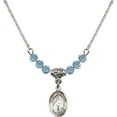 thumbnail image 1 of 18-Inch Rhodium Plated Necklace with 4mm Blue March Birth Month Stone Beads and Saint Hildegard von Bingen Charm, 1 of 1