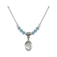 thumbnail image 1 of 18-Inch Rhodium Plated Necklace with 4mm Blue March Birth Month Stone Beads and Saint Isidore of Seville Charm, 1 of 1