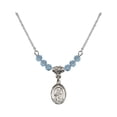 thumbnail image 1 of 18-Inch Rhodium Plated Necklace with 4mm Blue March Birth Month Stone Beads and Saint Jane of Valois Charm, 1 of 1