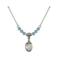 thumbnail image 1 of 18-Inch Rhodium Plated Necklace with 4mm Blue March Birth Month Stone Beads and Saint Jude Thaddeus Charm, 1 of 1