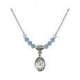 thumbnail image 1 of 18-Inch Rhodium Plated Necklace with 4mm Blue March Birth Month Stone Beads and Saint Louise de Marillac Charm, 1 of 1