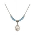 thumbnail image 1 of 18-Inch Rhodium Plated Necklace with 4mm Blue March Birth Month Stone Beads and Saint Margaret of Scotland Charm, 1 of 1