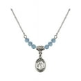 thumbnail image 1 of 18-Inch Rhodium Plated Necklace with 4mm Blue March Birth Month Stone Beads and Saint Marina Charm, 1 of 1