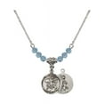 thumbnail image 1 of 18-Inch Rhodium Plated Necklace with 4mm Blue March Birth Month Stone Beads and Saint Michael the Archangel Charm, 1 of 1