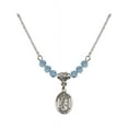 thumbnail image 1 of 18-Inch Rhodium Plated Necklace with 4mm Blue March Birth Month Stone Beads and Saint Roch Charm, 1 of 1