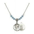 thumbnail image 1 of 18-Inch Rhodium Plated Necklace with 4mm Blue March Birth Month Stone Beads and Scapular Charm, 1 of 1