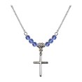 thumbnail image 1 of 18-Inch Rhodium Plated Necklace with 4mm Blue September Birth Month Stone Beads and Cross Charm, 1 of 1