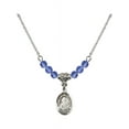 thumbnail image 1 of 18-Inch Rhodium Plated Necklace with 4mm Blue September Birth Month Stone Beads and Our Lady of the Railroad Charm, 1 of 1