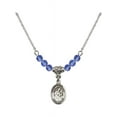 thumbnail image 1 of 18-Inch Rhodium Plated Necklace with 4mm Blue September Birth Month Stone Beads and Saint Ambrose Charm, 1 of 1