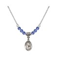 thumbnail image 1 of 18-Inch Rhodium Plated Necklace with 4mm Blue September Birth Month Stone Beads and Saint Bernadette Charm, 1 of 1