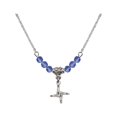 thumbnail image 1 of 18-Inch Rhodium Plated Necklace with 4mm Blue September Birth Month Stone Beads and Saint Brigid Cross Charm, 1 of 1