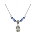 thumbnail image 1 of 18-Inch Rhodium Plated Necklace with 4mm Blue September Birth Month Stone Beads and Saint Christopher Charm, 1 of 1