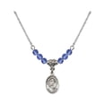 thumbnail image 1 of 18-Inch Rhodium Plated Necklace with 4mm Blue September Birth Month Stone Beads and Saint Scholastica Charm, 1 of 1