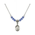 thumbnail image 1 of 18-Inch Rhodium Plated Necklace with 4mm Blue September Birth Month Stone Beads and Saint Victoria Charm, 1 of 1