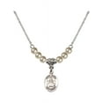 thumbnail image 1 of 18-Inch Rhodium Plated Necklace with 4mm Faux-Pearl Beads and Saint Daria Charm, 1 of 1