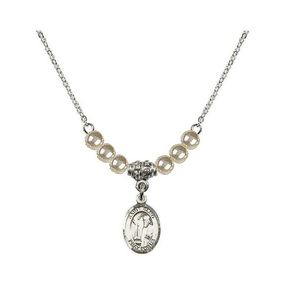 18-Inch Rhodium Plated Necklace with 4mm Faux-Pearl Beads and Saint Elmo Charm