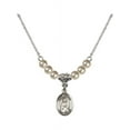 thumbnail image 1 of 18-Inch Rhodium Plated Necklace with 4mm Faux-Pearl Beads and Saint Lillian Charm, 1 of 1