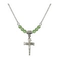 thumbnail image 1 of 18-Inch Rhodium Plated Necklace with 4mm Green August Birth Month Stone Beads and Nail Crucifix Charm, 1 of 1